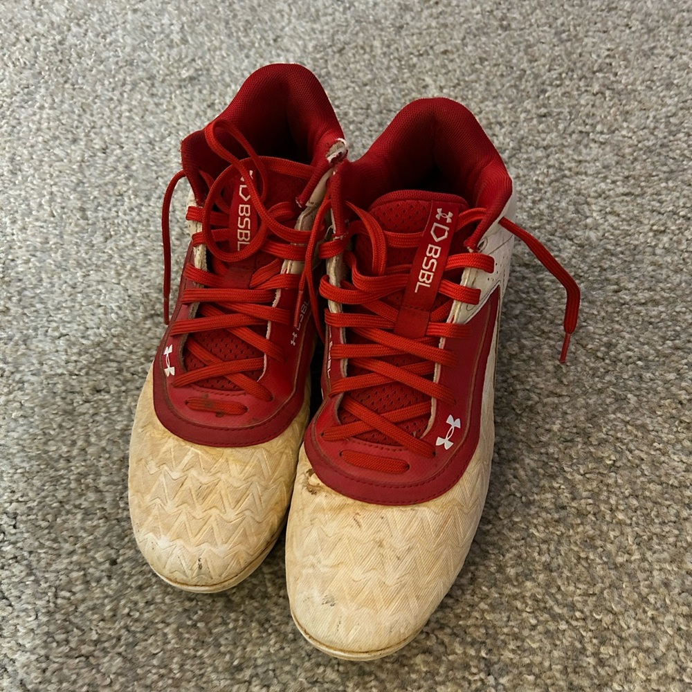Under Armour Kids Red and Tan Cleats
